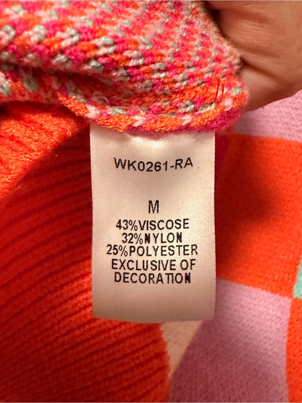 THML Long Sleeve Knit Orange Plaid Colorblock Crewneck Sweater MEDIUM - Picture 6 of 6